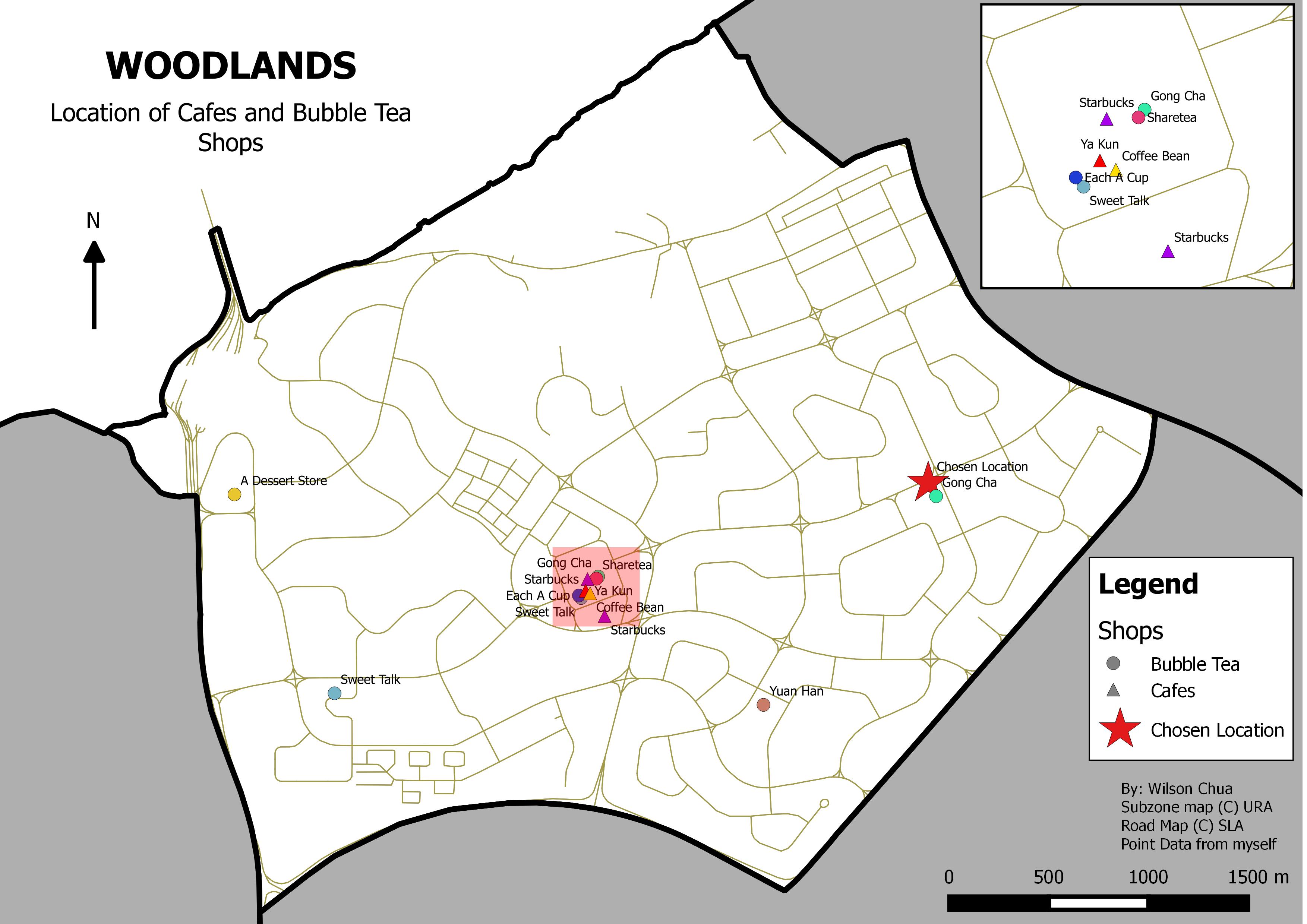 Woodlands, Location of Cafes, Bubble Tea Shops, and Sited Location