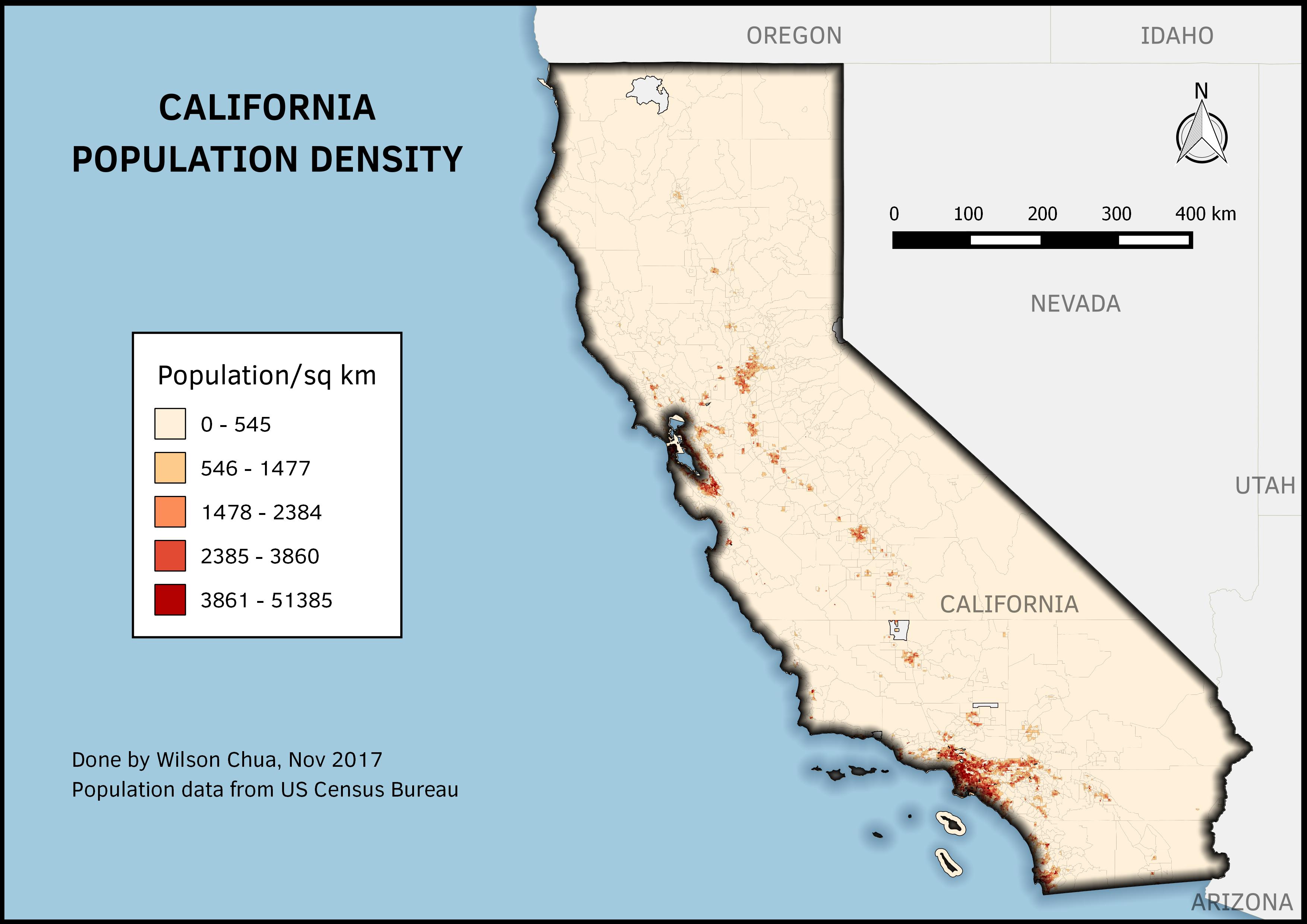 Overview of California's Population Density, per Census Tract