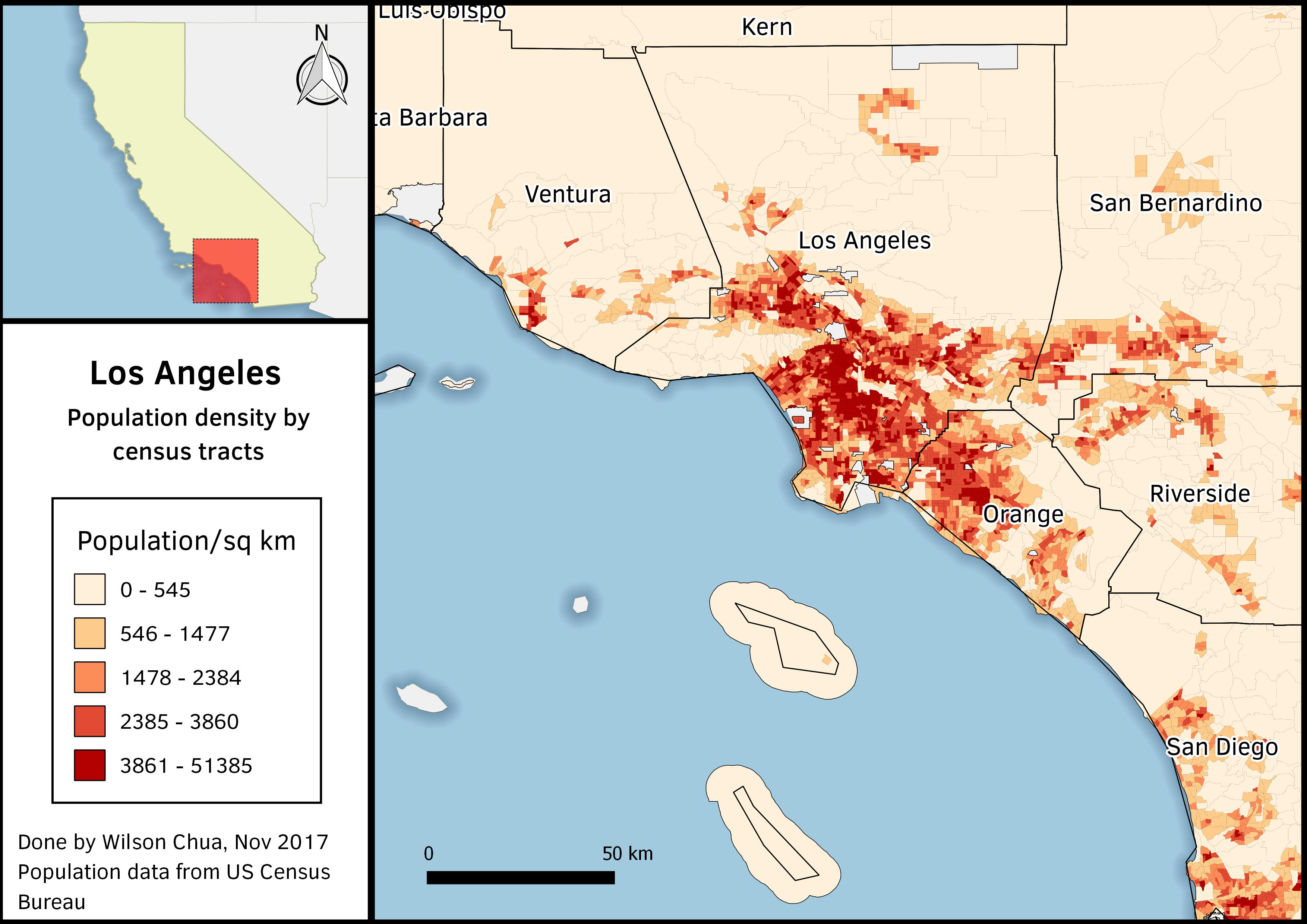 Population Density of Los Angeles, per Census Tract