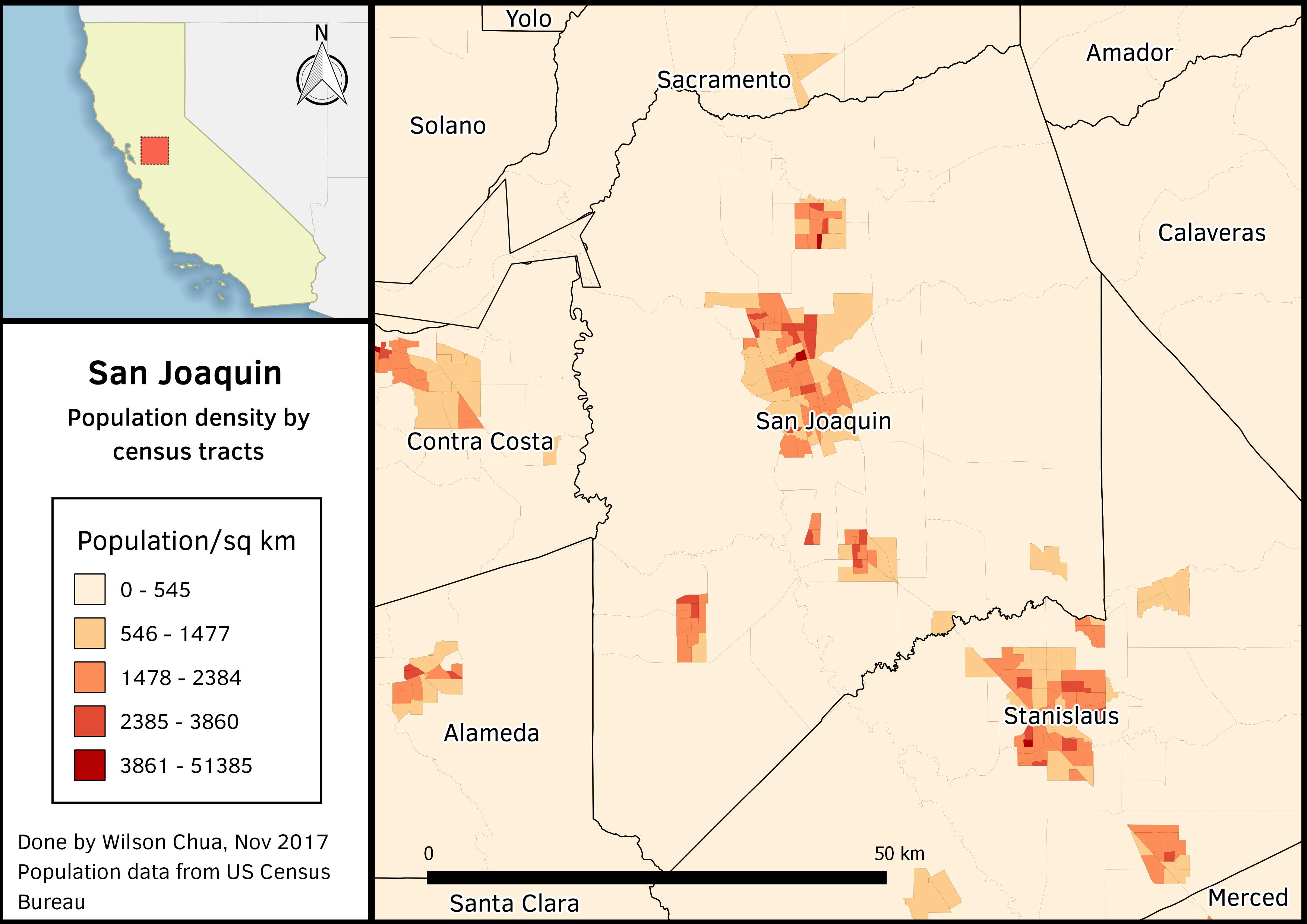 Population Density of San Joaquin, per Census Tract
