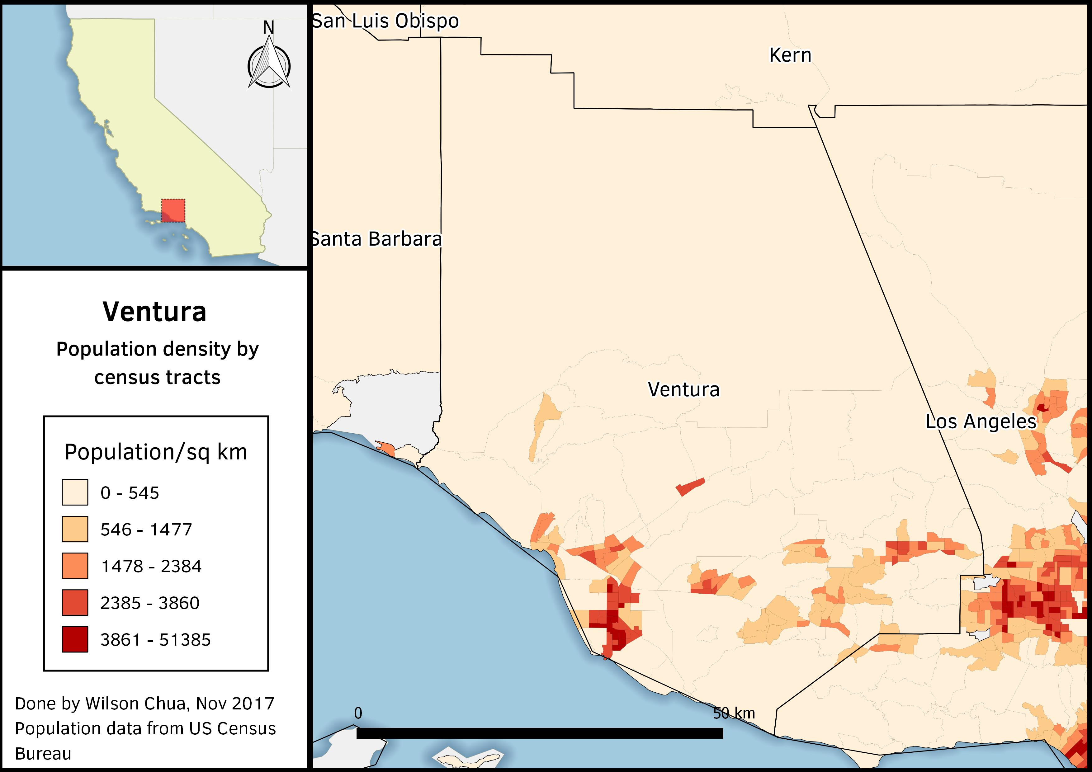 Population Density of Ventura, per Census Tract